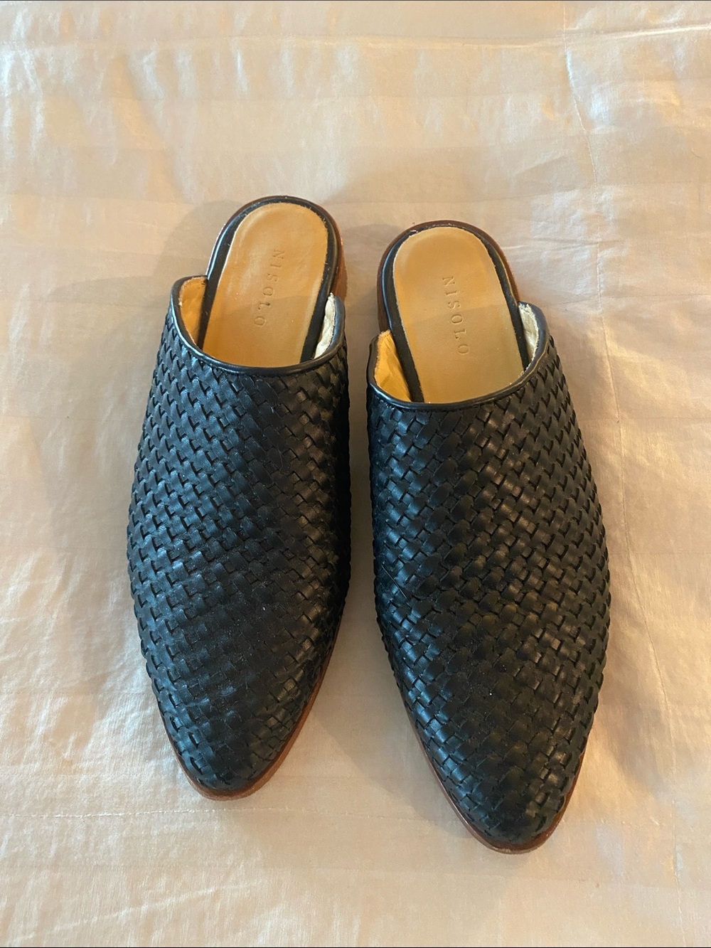 Nisolo Black Woven Leather Slip-On Mules